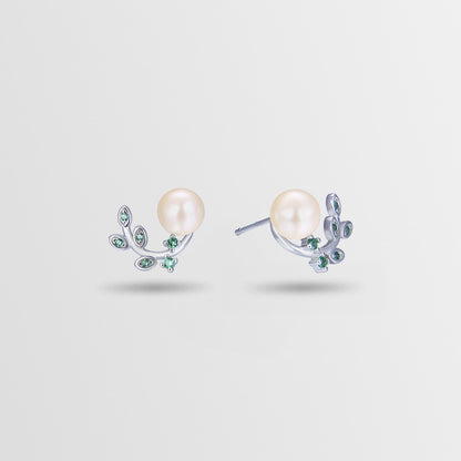 925 Sterling Silver Leaf Pearl Stud Earrings - Korean Style Shell Pearl Earrings with Plastic Backs