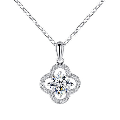 925 Sterling Silver Leaf Pendant Multi-Layer Necklace with 1ct or 2ct Moissanite Cross Chain Women's Floral Jewelry
