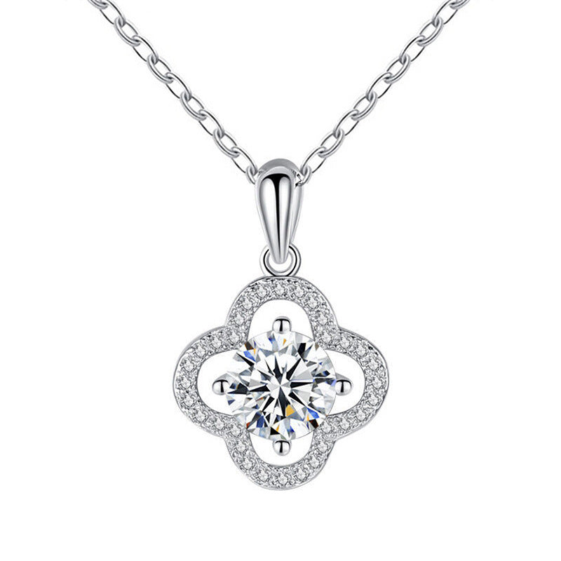 925 Sterling Silver Leaf Pendant Multi-Layer Necklace with 1ct or 2ct Moissanite Cross Chain Women's Floral Jewelry