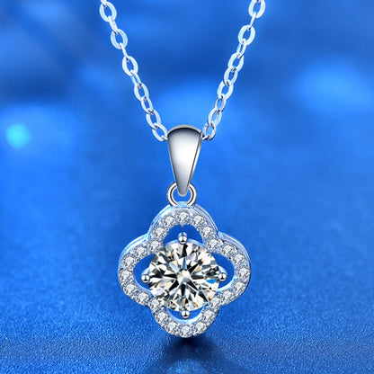 925 Sterling Silver Leaf Pendant Multi-Layer Necklace with 1ct or 2ct Moissanite Cross Chain Women's Floral Jewelry