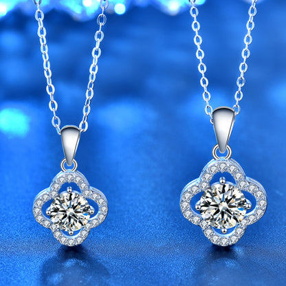 925 Sterling Silver Leaf Pendant Multi-Layer Necklace with 1ct or 2ct Moissanite Cross Chain Women's Floral Jewelry