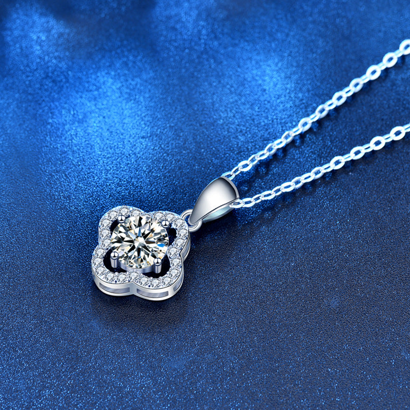 925 Sterling Silver Leaf Pendant Multi-Layer Necklace with 1ct or 2ct Moissanite Cross Chain Women's Floral Jewelry