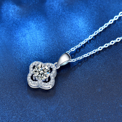 925 Sterling Silver Leaf Pendant Multi-Layer Necklace with 1ct or 2ct Moissanite Cross Chain Women's Floral Jewelry