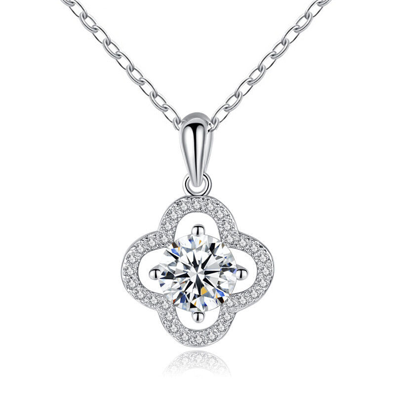 925 Sterling Silver Leaf Pendant Multi-Layer Necklace with 1ct or 2ct Moissanite Cross Chain Women's Floral Jewelry