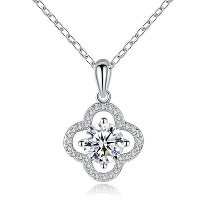925 Sterling Silver Leaf Pendant Multi-Layer Necklace with 1ct or 2ct Moissanite Cross Chain Women's Floral Jewelry