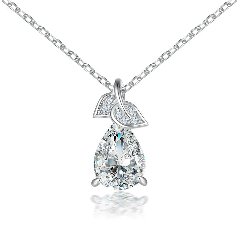 925 Sterling Silver Leaf Pendant Necklace - Elegant Teardrop Collarbone Chain