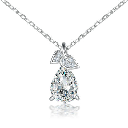 925 Sterling Silver Leaf Pendant Necklace - Elegant Teardrop Collarbone Chain