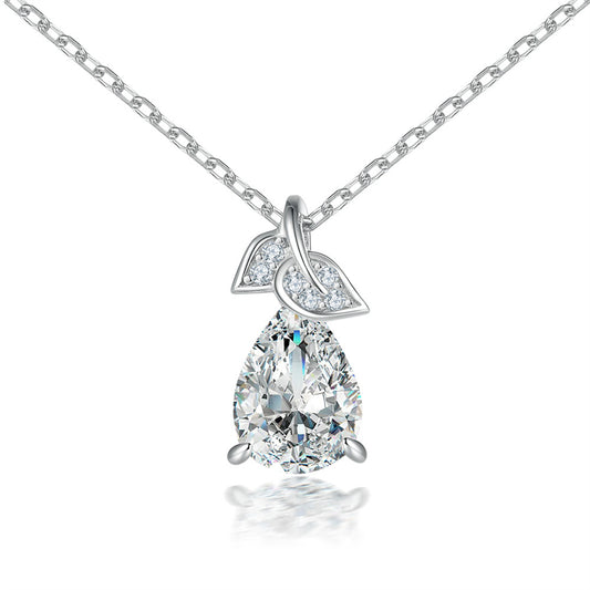 925 Sterling Silver Leaf Pendant Necklace - Elegant Teardrop Collarbone Chain