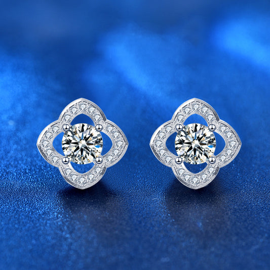 925 Sterling Silver Leaf Stud Earrings with 0.5ct Moissanite White Gold Plated Floral Jewelry for Women