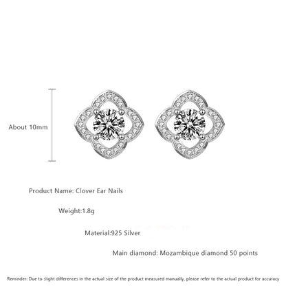925 Sterling Silver Leaf Stud Earrings with 0.5ct Moissanite White Gold Plated Floral Jewelry for Women