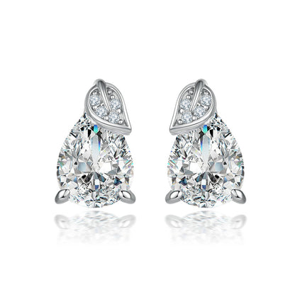 925 Sterling Silver Leaf Teardrop Earrings for Women Elegant Zircon Floral Stud Earrings White Gold Plated