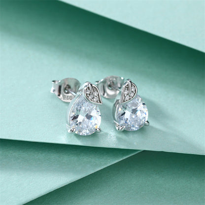 925 Sterling Silver Leaf Teardrop Earrings for Women Elegant Zircon Floral Stud Earrings White Gold Plated