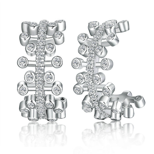 925 Sterling Silver Leaf U-Hoop Earrings – Elegant Zircon Pavé Half-Circle Earrings for Women