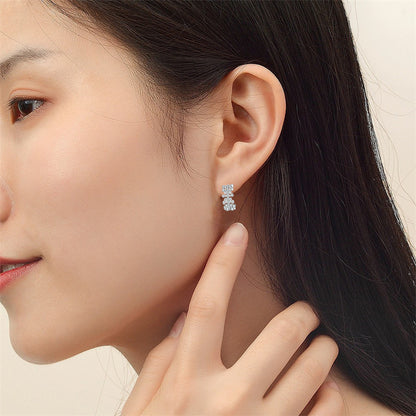 925 Sterling Silver Leaf U-Hoop Earrings – Elegant Zircon Pavé Half-Circle Earrings for Women