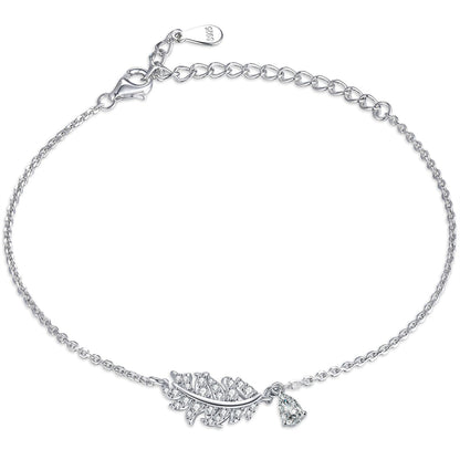 925 Sterling Silver Leaf & Teardrop Bracelet - Nature-Inspired Elegant Jewelry