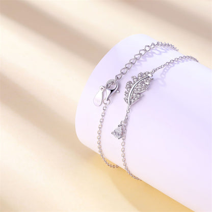 925 Sterling Silver Leaf & Teardrop Bracelet - Nature-Inspired Elegant Jewelry