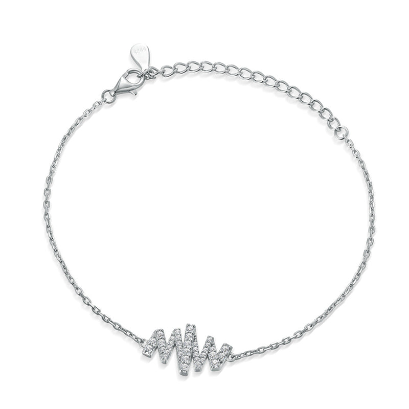 925 Sterling Silver Letter Bracelet - Trendy Wave Design with Zirconia Accents