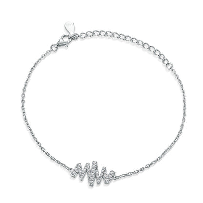 925 Sterling Silver Letter Bracelet - Trendy Wave Design with Zirconia Accents