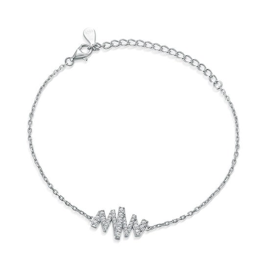 925 Sterling Silver Letter Bracelet - Trendy Wave Design with Zirconia Accents