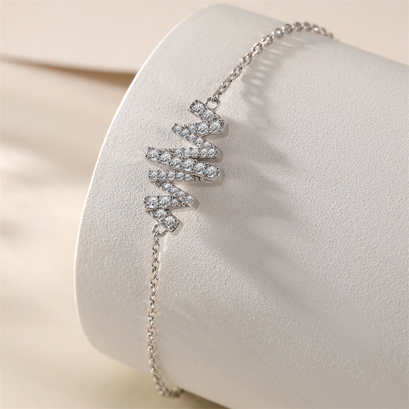 925 Sterling Silver Letter Bracelet - Trendy Wave Design with Zirconia Accents