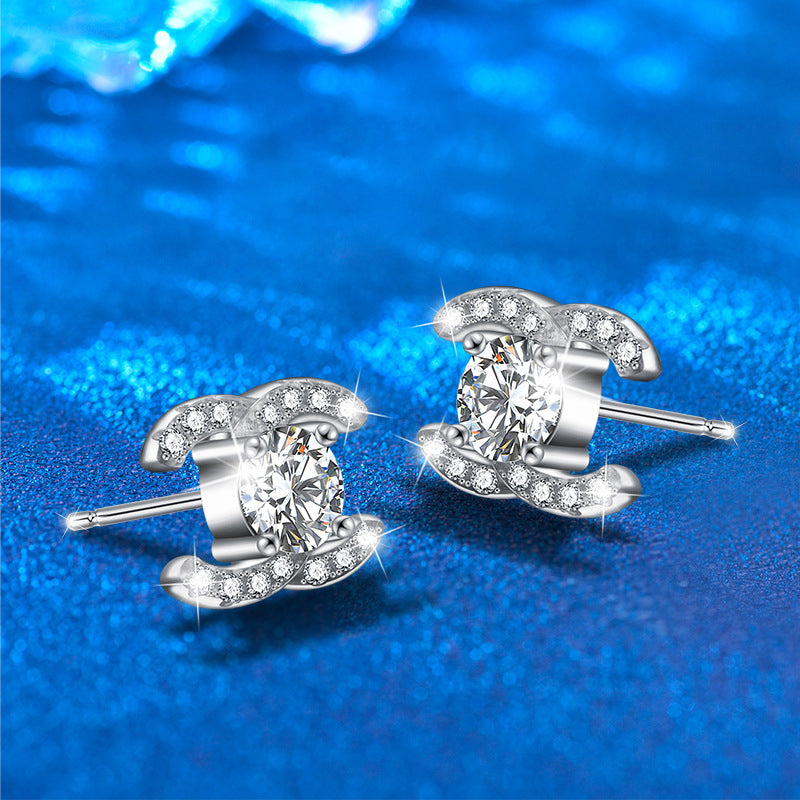 925 Sterling Silver Letter Stud Earrings with 0.5ct Moissanite Rhodium Plated Elegant Personalized Jewelry for Women