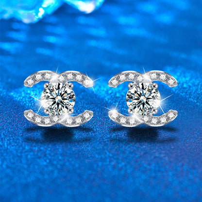 925 Sterling Silver Letter Stud Earrings with 0.5ct Moissanite Rhodium Plated Elegant Personalized Jewelry for Women