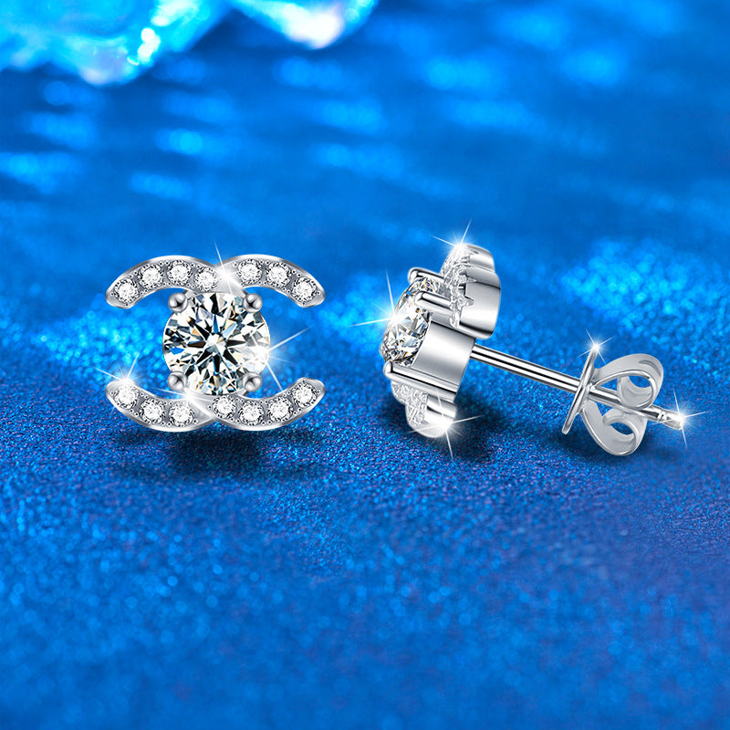 925 Sterling Silver Letter Stud Earrings with 0.5ct Moissanite Rhodium Plated Elegant Personalized Jewelry for Women