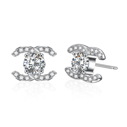 925 Sterling Silver Letter Stud Earrings with 0.5ct Moissanite Rhodium Plated Elegant Personalized Jewelry for Women