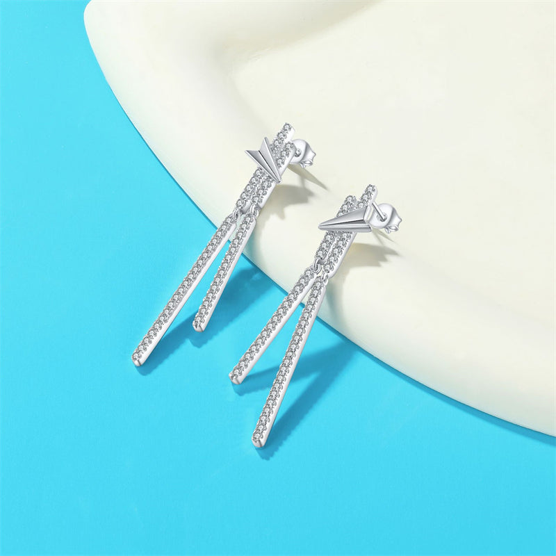 925 Sterling Silver Long Tassel Earrings for Women Elegant Dangle Earrings with Zircon Accents White Gold Plated