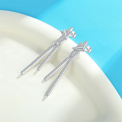 925 Sterling Silver Long Tassel Earrings for Women Elegant Dangle Earrings with Zircon Accents White Gold Plated