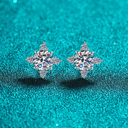 925 Sterling Silver Lucky Clover Moissanite Stud Earrings - PT950 Gold Plated 0.5ct/1ct per Earring