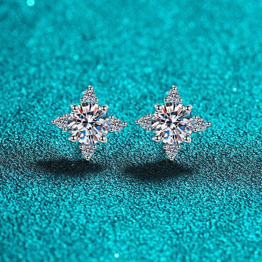 925 Sterling Silver Lucky Clover Moissanite Stud Earrings - PT950 Gold Plated 0.5ct/1ct per Earring