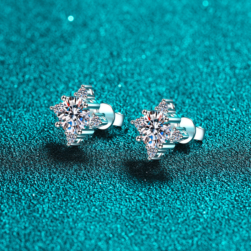 925 Sterling Silver Lucky Clover Moissanite Stud Earrings - PT950 Gold Plated 0.5ct/1ct per Earring