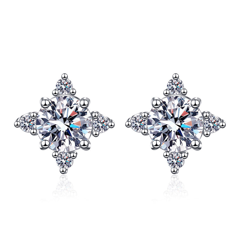 925 Sterling Silver Lucky Clover Moissanite Stud Earrings - PT950 Gold Plated 0.5ct/1ct per Earring
