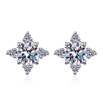 925 Sterling Silver Lucky Clover Moissanite Stud Earrings - PT950 Gold Plated 0.5ct/1ct per Earring