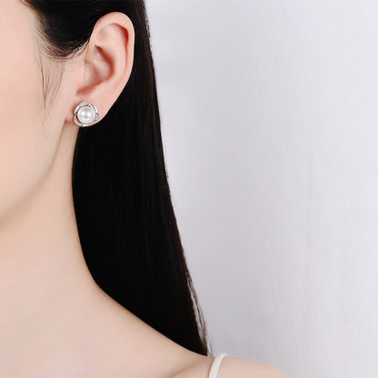 925 Sterling Silver Lucky Toad Stud Earrings - 0.12ct Moissanite & 8mm Pearls with Platinum Plating