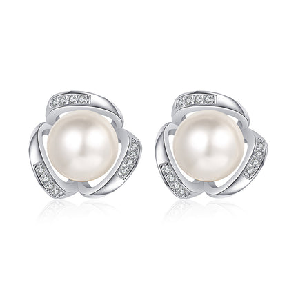 925 Sterling Silver Lucky Toad Stud Earrings - 0.12ct Moissanite & 8mm Pearls with Platinum Plating