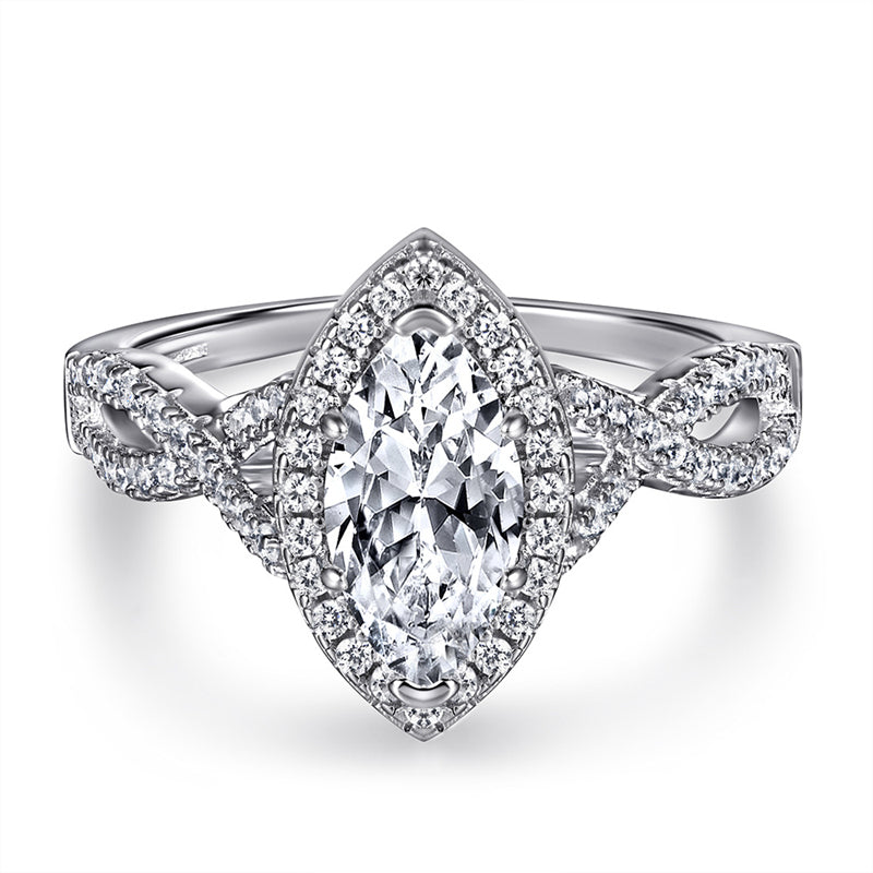 925 Sterling Silver Marquise Cut Zircon Ring Set – Stackable Geometric Wedding Band Collection