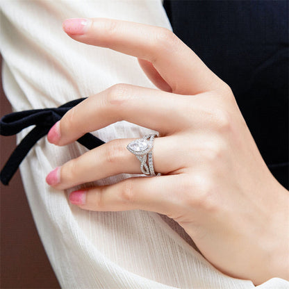 925 Sterling Silver Marquise Cut Zircon Ring Set – Stackable Geometric Wedding Band Collection