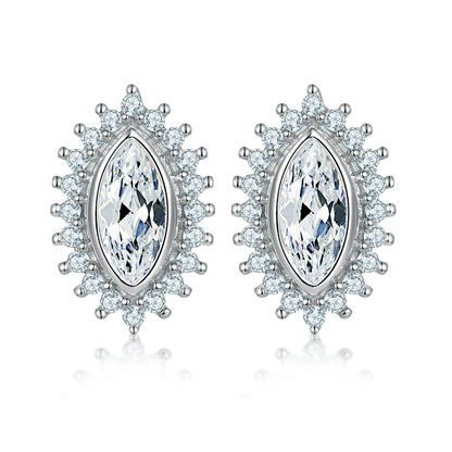 925 Sterling Silver Marquise Sunflower Stud Earrings – Vintage Crown Design with Geometric Edge