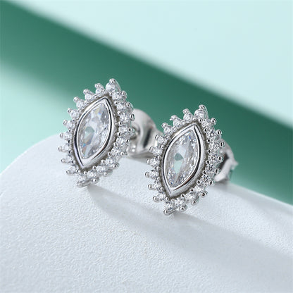 925 Sterling Silver Marquise Sunflower Stud Earrings – Vintage Crown Design with Geometric Edge