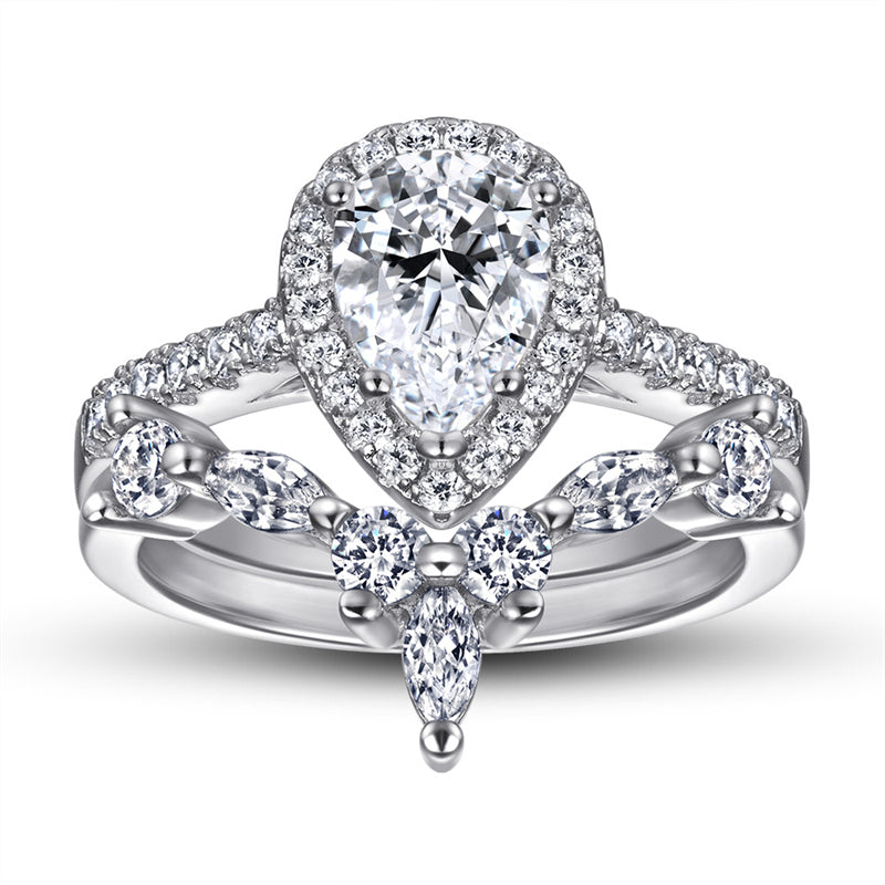 925 Sterling Silver Marquise & Teardrop Stackable Ring Set – Elegant Zircon Wedding Jewelry