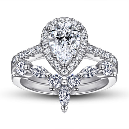 925 Sterling Silver Marquise & Teardrop Stackable Ring Set – Elegant Zircon Wedding Jewelry