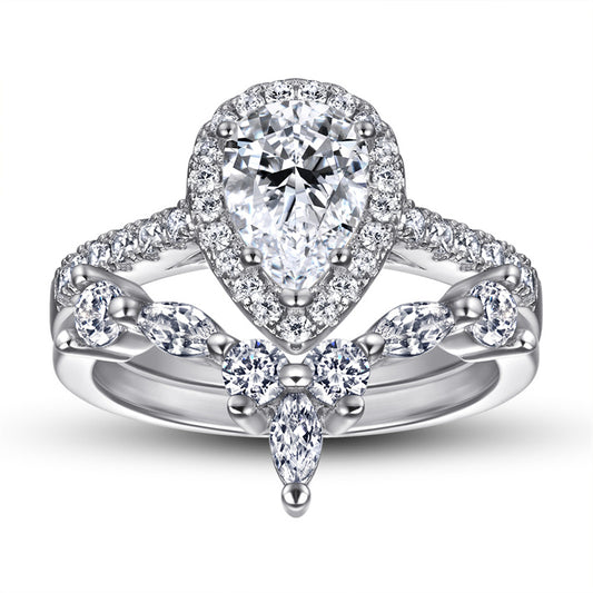 925 Sterling Silver Marquise & Teardrop Stackable Ring Set – Elegant Zircon Wedding Jewelry
