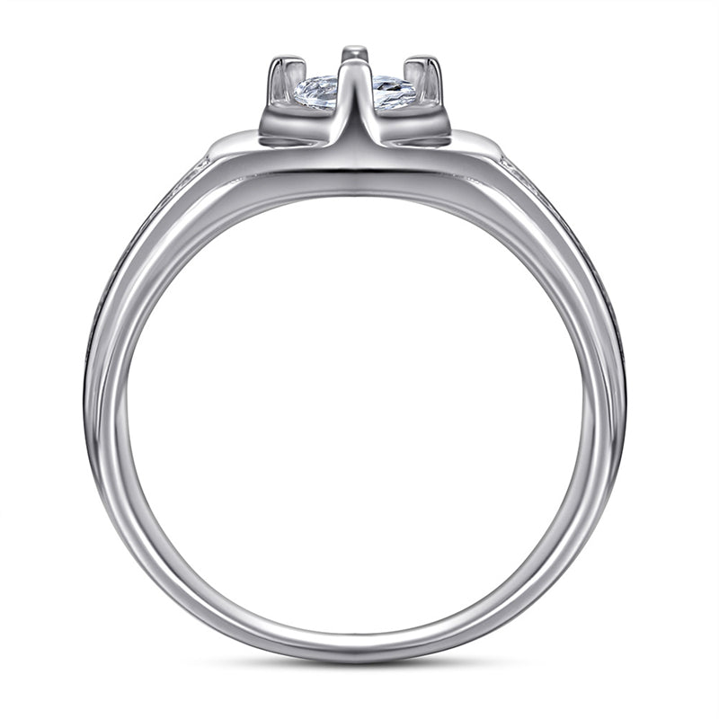 925 Sterling Silver Men's Solitaire Ring - Classic Round Cut Zircon Wedding Band