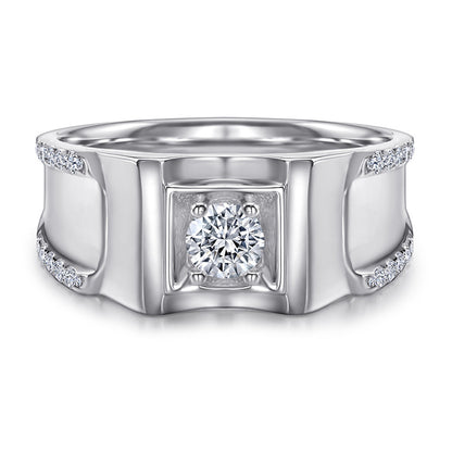 925 Sterling Silver Men's Statement Ring - Premium Geometric Design with Zircon Accents