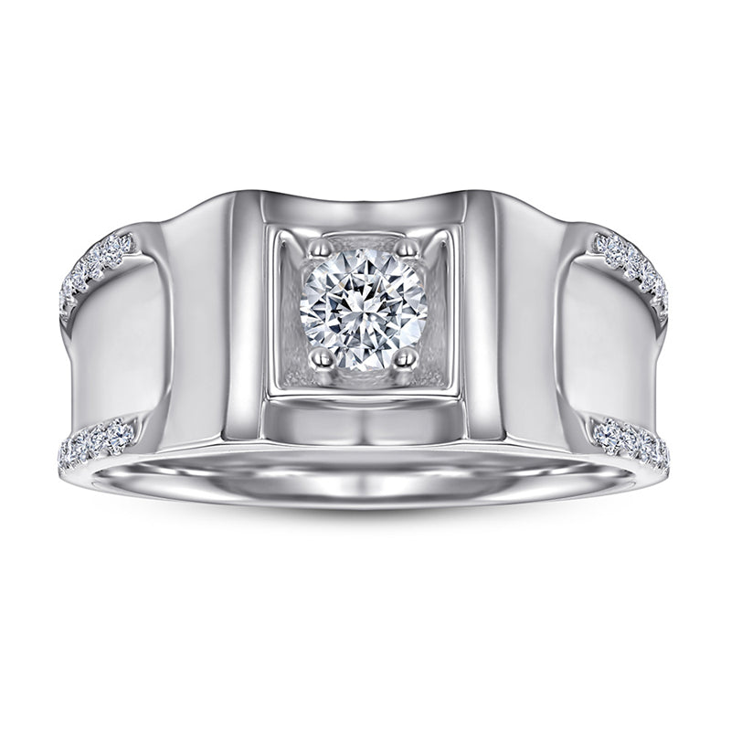 925 Sterling Silver Men's Statement Ring - Premium Geometric Design with Zircon Accents