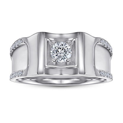 925 Sterling Silver Men's Statement Ring - Premium Geometric Design with Zircon Accents