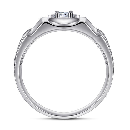 925 Sterling Silver Men's Statement Ring - Premium Geometric Design with Zircon Accents