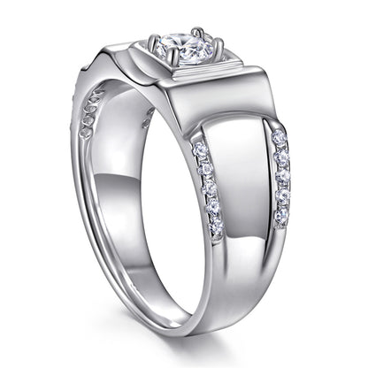925 Sterling Silver Men's Statement Ring - Premium Geometric Design with Zircon Accents